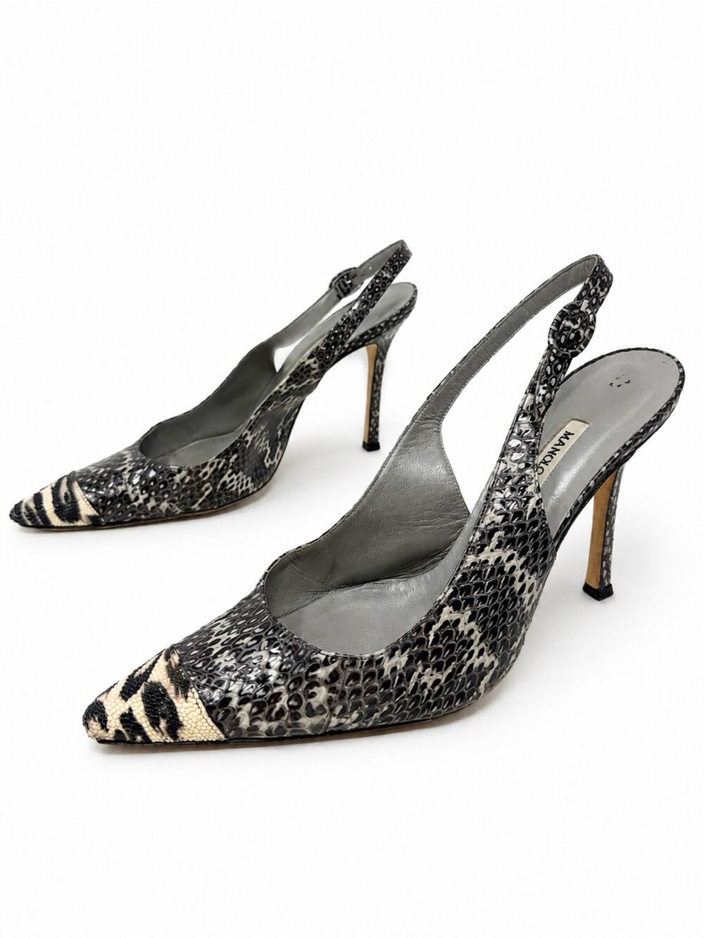 Manolo Blahnik Python Stingray Leather Pointed Toe Slingback Heels Womens EU 39